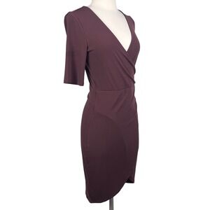 Antropologie Burgundy Dress M Faux Wrap V Neck Midi Leith Dress Size Medium